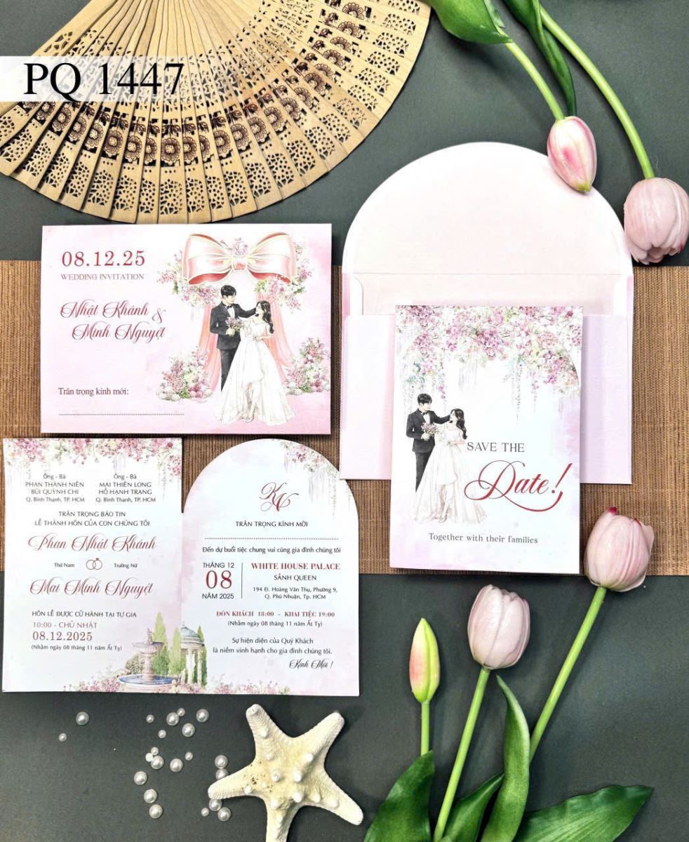 Mẫu Thiệp Cưới Giấy Vân Mỹ Thuật